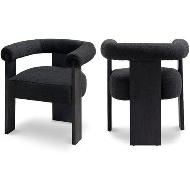 Barrel Boucle Fabric Dining Chair In Black