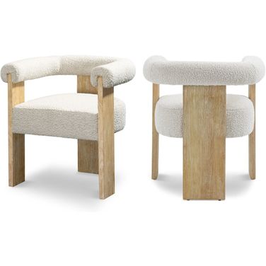 Barrel Boucle Fabric Dining Chair In Cream/Natural