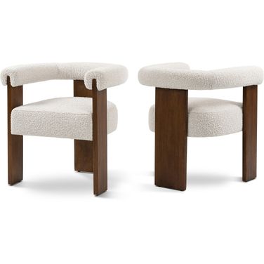 Barrel Boucle Fabric Dining Chair In Cream/Walnut
