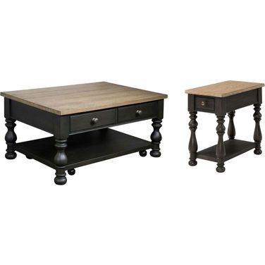 Barrington Two Tone Antique Oak and Matte Black Rectangle Occasional Table Set