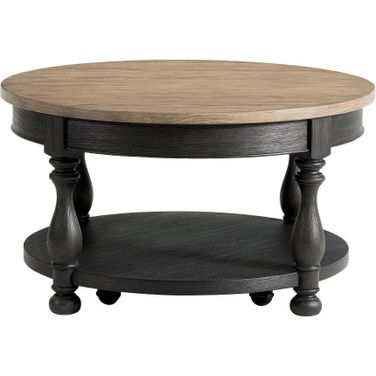 Barrington Two Tone Round Coffee Table In Antique Oak and Antique Black