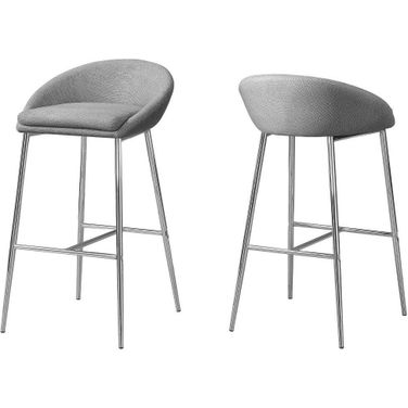 Barstool Set Of 2 Grey Fabric Chrome Base Bar Height