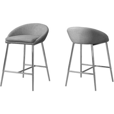 Barstool Set Of 2 Grey Fabric Chrome Counter Height