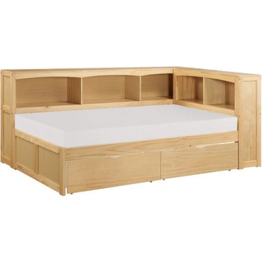 Bartly Twin Bookcase Corner Bed with Storage Boxes In Natural
