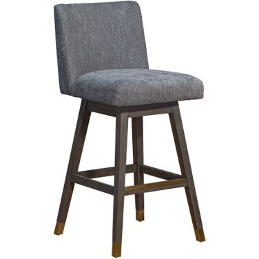 Basila Swivel Bar Stool In Gray Oak Wood Finish with Gray Fabric