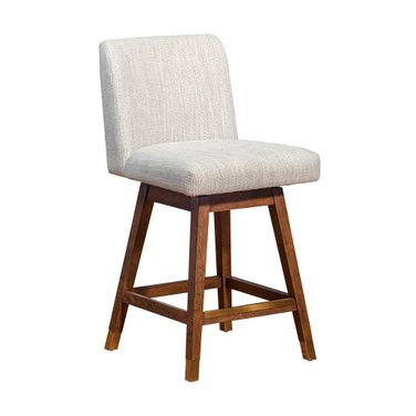 Basila Swivel Counter Stool In Brown Oak Wood Finish with Beige Fabric