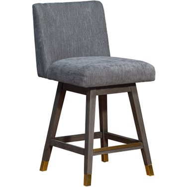 Basila Swivel Counter Stool In Gray Oak Wood Finish with Gray Fabric