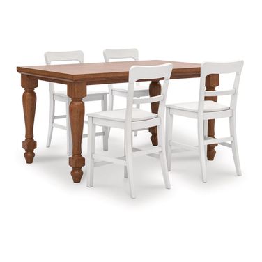 Basinger Counter Height Dining Room Set In White and Brown