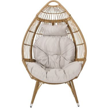 Basket Chair with Teardrop Shape and Water-Resistant Cushion In Natural