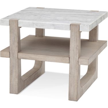 Bassett Mirror Newport Sunbleached Ash Bianco Marble Rectangle End Table