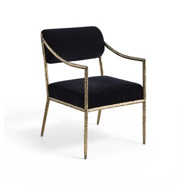 Bastille Chenille Fabric Upholstered Dining Arm Chair Set of 2 In Black