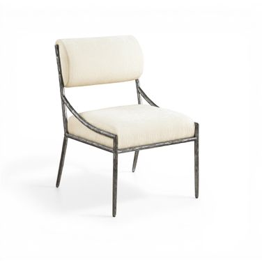 Bastille Chenille Fabric Upholstered Dining Side Chair Set of 2 In Cream