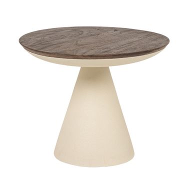 Bastion Metal and Wood Pedestal Side Table In Cream