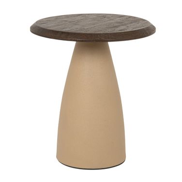 Bastion Round Accent Table with Metal Base and Mango Wood Top In Natural and Cream