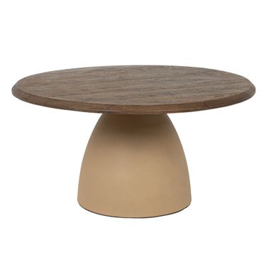 Bastion Round Pedestal Coffee Table with Metal Base and Mango Wood Top In Cream