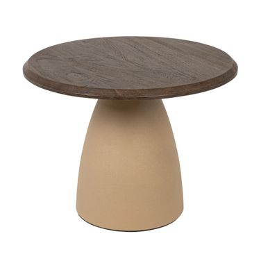 Bastion Round Side Table with Metal Base and Mango Wood Top In Natural and Cream