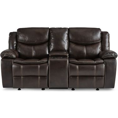 Bastrop Brown Leather Reclining Console Loveseat