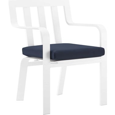 Baxley White Navy Stackable Outdoor Patio Aluminum Dining Arm Chair