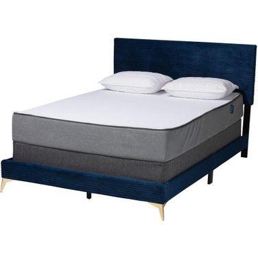 Baxton Studio Abberton Modern And Contemporary Navy Blue Velvet And Gold Metal Queen Size Panel Bed