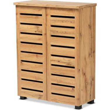 Baxton Studio Adalwin Modern And Contemporary Oak Brown Finished Wood 2 Door Shoe Storage Cabinet