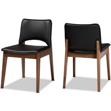 Baxton Studio Afton Mid-Century Modern Black Faux Leather Upholstered And Walnut Brown Finished Wood 2-Piece Dining Chair Set
