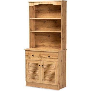 Baxton Studio Agni Modern And Contemporary Oak Brown Finished Wood Buffet And Hutch Kitchen Cabinet