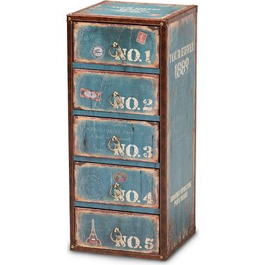 Baxton Studio Alba Vintage Rustic French Inspired Blue Finished Wood 5-Drawer Accent Storage Chest