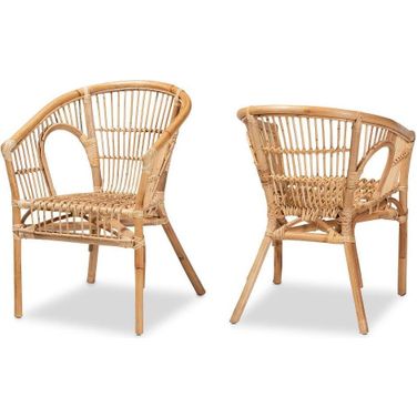 Baxton Studio Alleta Modern Bohemian Natural Brown Rattan 2-Piece Dining Chair Set