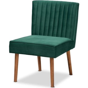 Baxton Studio Alvis Mid-Century Modern Emerald Green Velvet Upholstered And Walnut Brown Finished Wood Dining Chair