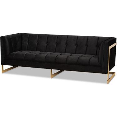 Baxton Studio Ambra Glam And Luxe Black Velvet Upholstered And Button Tufted Sofa With Gold-Tone Frame