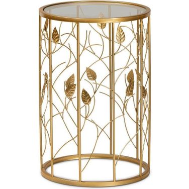 Baxton Studio Anaya Modern And Contemporary Glam Brushed Gold Finished Metal And Glass Leaf Accent End Table