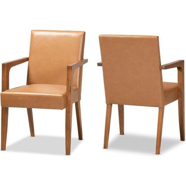 Baxton Studio Andrea Mid Century Modern Tan Faux Leather Upholstered And Walnut Brown Finished Wood 2 Piece Armchair Set