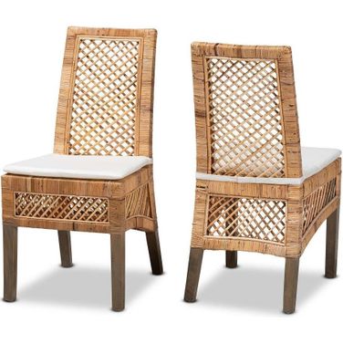 Baxton Studio Argos Modern Bohemian  Natural Brown Rattan 2-Piece Dining Chair Set