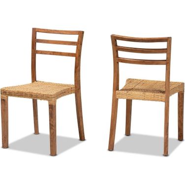 Baxton Studio Arthur Mid-Century Modern Walnut Brown Finished Wood And Natural Rattan 2-Piece Dining Chair Set