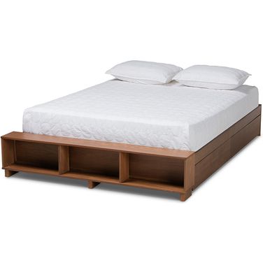 Baxton Studio Arthur Modern Rustic Ash Walnut Brown Finished Wood Full Size Platform Bed with Built-In Shelves