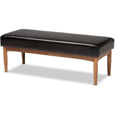 Baxton Studio Arvid Mid-Century Modern Dark Brown Faux Leather Upholstered Wood Dining Bench