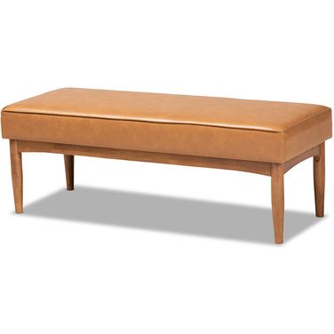 Baxton Studio Arvid Mid-Century Modern Tan Faux Leather Upholstered and Walnut Brown Finished Wood Dining Bench