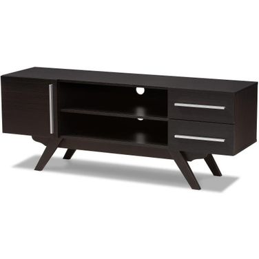 Baxton Studio Ashfield Mid-Century Modern Dark Brown Finished Wood Tv Stand
