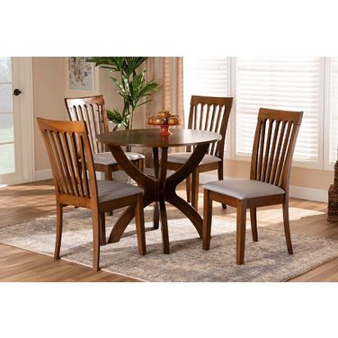 Baxton Studio Bailey Modern and Contemporary Grey Fabric Upholstered and Walnut Brown Finished Wood 5-Piece Dining Set
