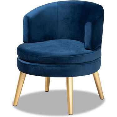 Baxton Studio Baptiste Glam and Luxe Navy Blue Velvet Fabric Upholstered and Gold Finished Wood Accent Chair