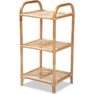 Baxton Studio Barras Modern Bohemian Natural Brown Finished Rattan 3-Tier Display Shelf