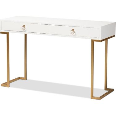 Baxton Studio Beagan Modern And Contemporary White Finished Wood And Gold Metal 2-Drawer Console Table