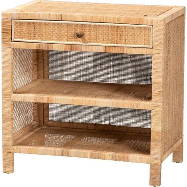 Baxton Studio Bella Modern Bohemian Natural Brown Mahogany Wood and Natural Rattan 1 Drawer Console Table