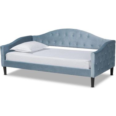 Baxton Studio Benjamin Modern And Contemporary Light Blue Velvet Fabric Upholstered And Dark Brown Finished Wood Full Size Daybed