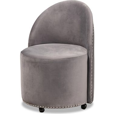 Baxton Studio Bethel Glam and Luxe Grey Velvet Fabric Upholstered Rolling Accent Chair
