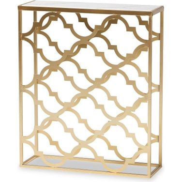 Baxton Studio Calanthe Modern and Contemporary Gold Finished Metal Console Table with Marble Tabletop