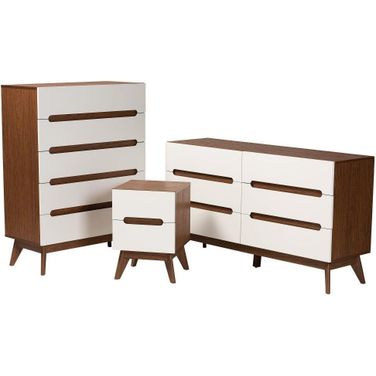 Baxton Studio Calypso Mid-Century Modern Two-Tone White and Walnut Brown Finished Wood 3-Piece Storage Set