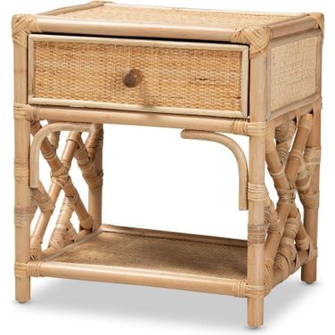 Baxton Studio Camara Modern Bohemian Natural Brown Rattan 1-Drawer Nightstand