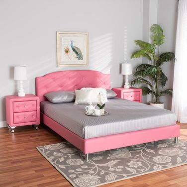 Baxton Studio Canterbury Contemporary Glam Pink Faux Leather Upholstered Full Size 3-Piece Bedroom Set