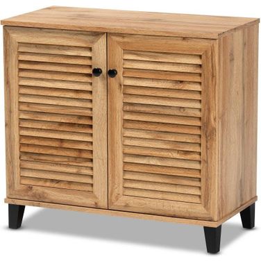 Baxton Studio Coolidge Modern and Contemporary Oak Brown Finished Wood 2 Door Shoe Storage Cabinet
